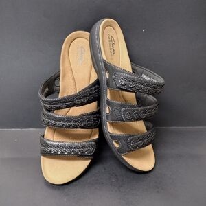 CLARKS - WOMEN'S  LEATHER BLACK SANDALS SIZE : 12 M